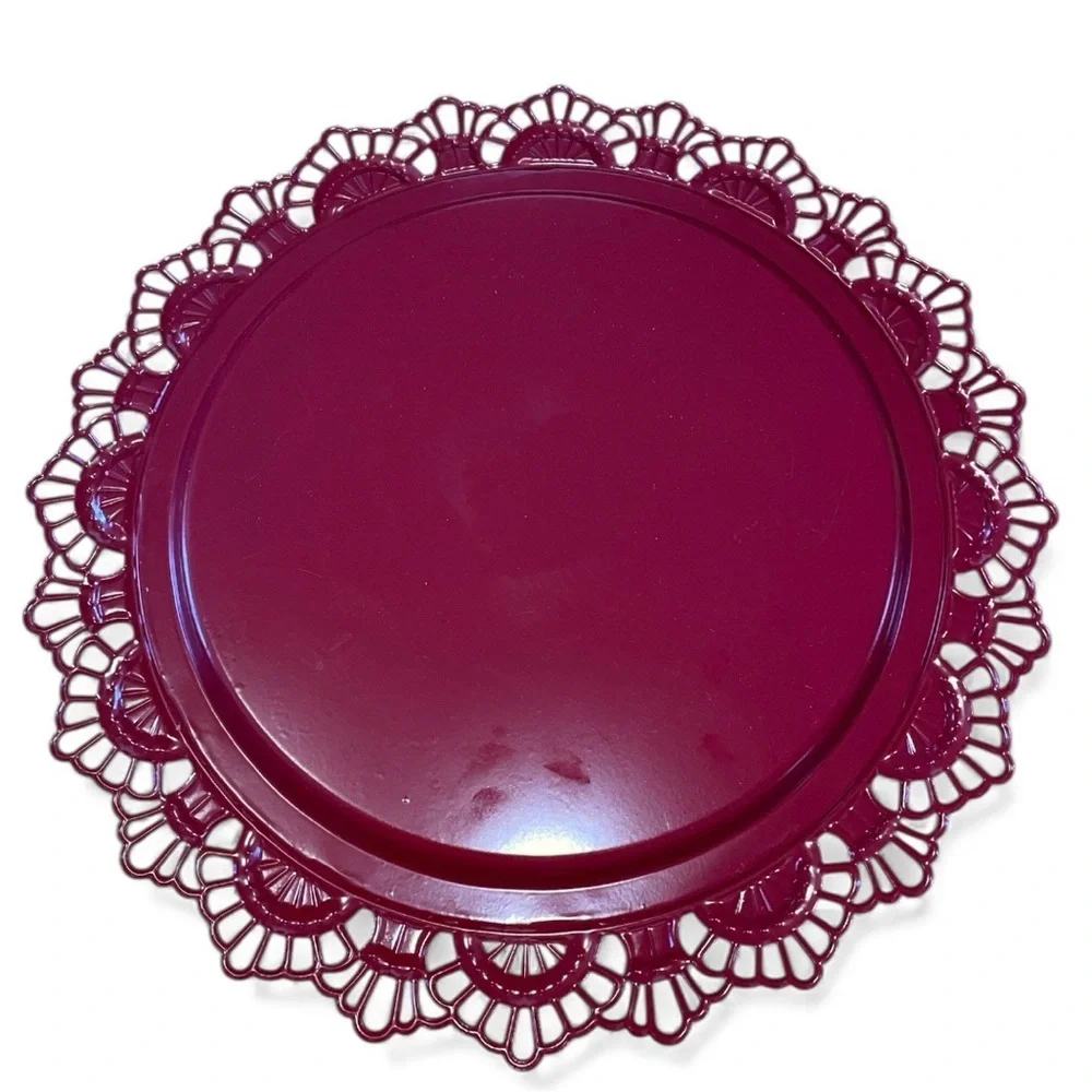 Metal Christmas tray with lacy edges, can be used for serving or displayed
